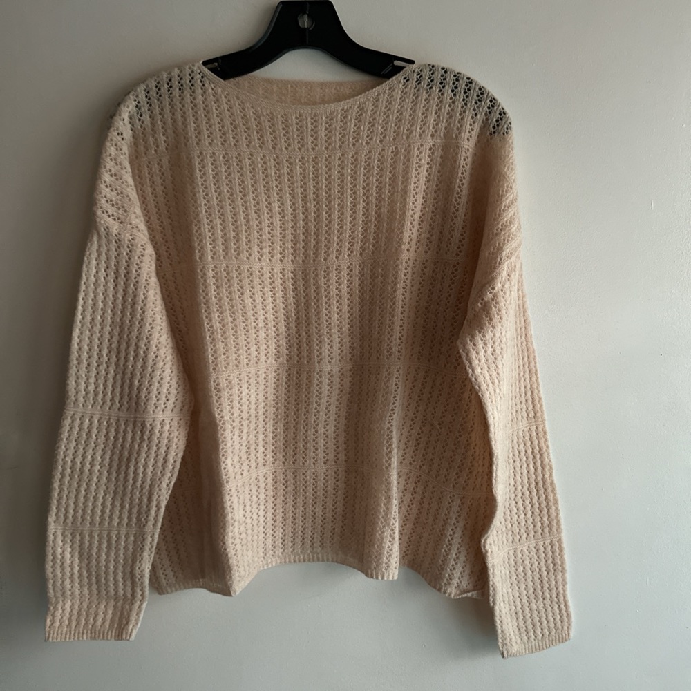 Pointelle Crochet long sleeve sweater -drop shoulder